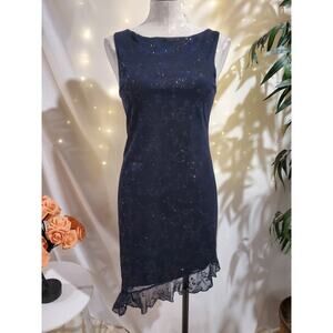 Vtg City Triangles 90s Floral Sparkle Asymmetrical Ruffle Dress Size M w/Scarf